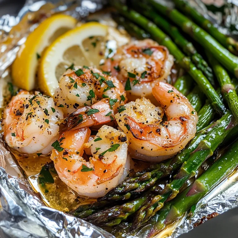 Shrimp and Asparagus Foil Packs with Garlic Lemon Butter Sauce