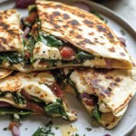 Mediterranean Quesadillas with Spinach, Feta, Mozzarella, and Red Onion