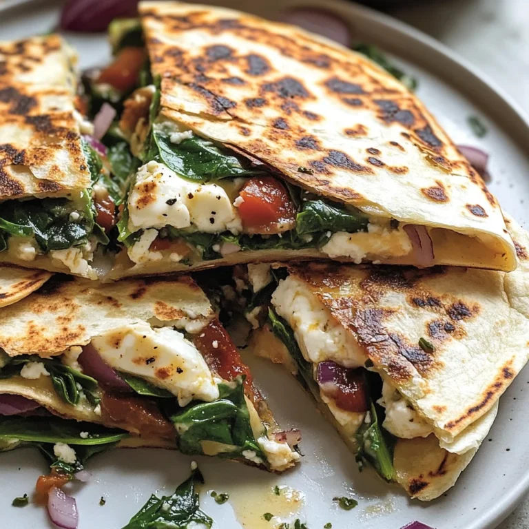 Mediterranean Quesadillas with Spinach, Feta, Mozzarella, and Red Onion